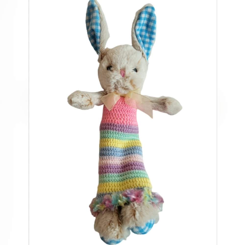 Plush Bunny In Tunic Crochet Striped Dress
